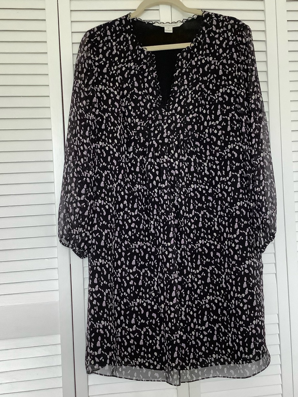 DVF Floral Chiffon V-Neck Dress - black with purple leopard spots